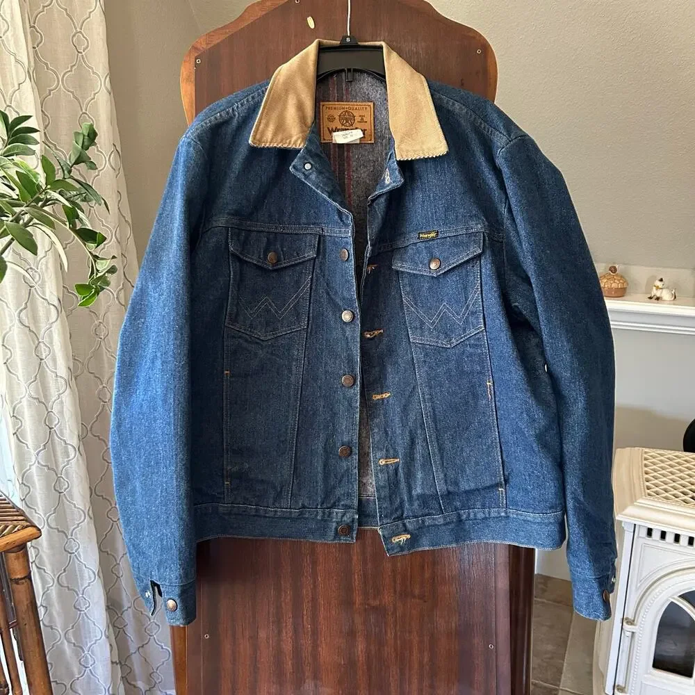 VTG Wrangler Blanket Lined Denim Western Jacket USA Size 42 Classic Style